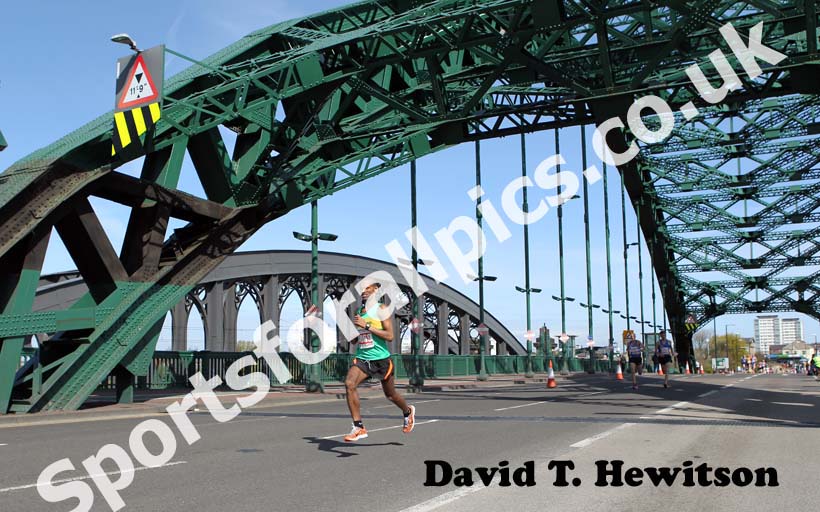 Yared Hagos cross Wearmouth Bridge on his way to winning the Sunderland City 10k Road Race.